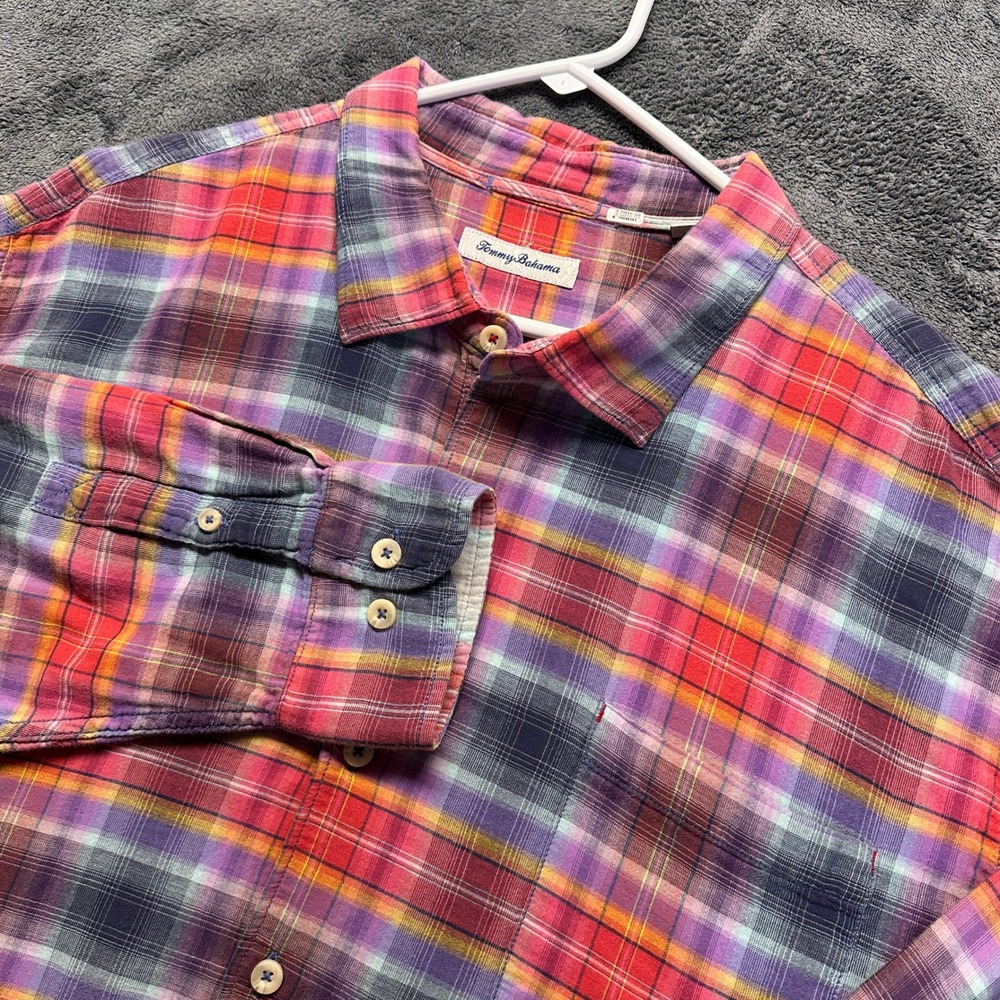 Tommy Bahama Button Down Shirt Mens XXXL Multi Color Plaid Long Sleeve Cotton